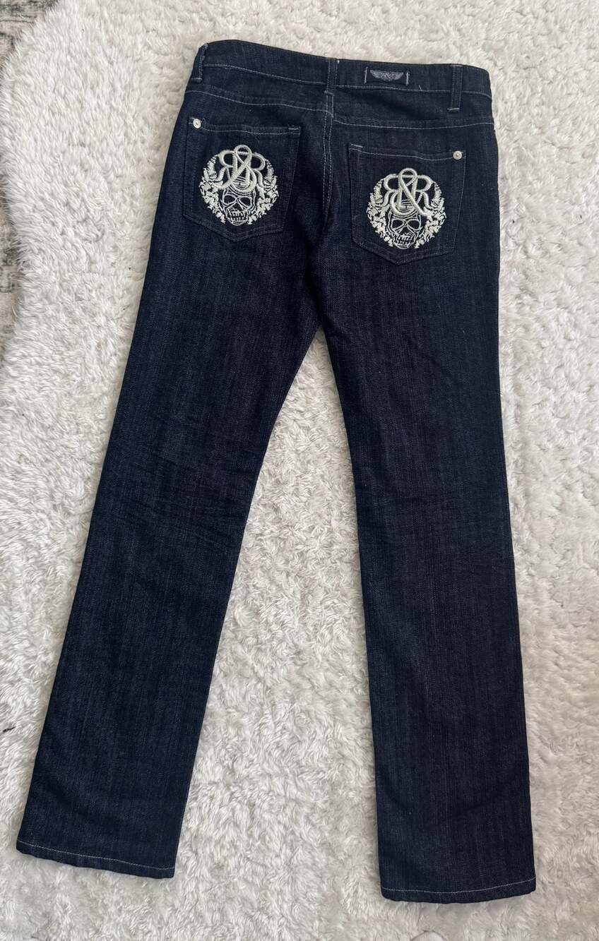 Rock & Republic Roth Skull Embroidered Pocket Dark Wash Jeans Size 28